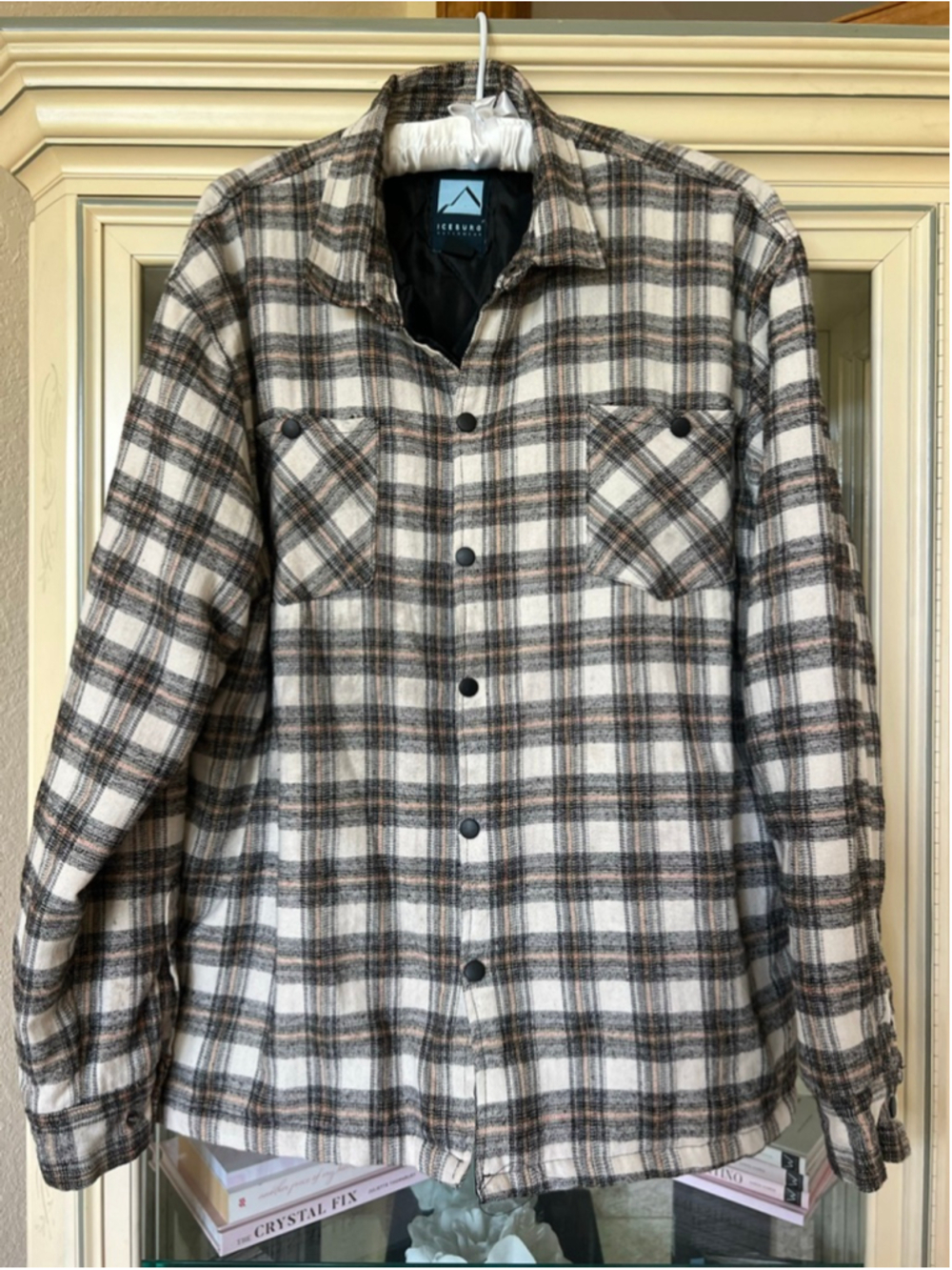 Men's ICEBURG Lightweight Plaid Shirt Jacket XXL Beige Brown